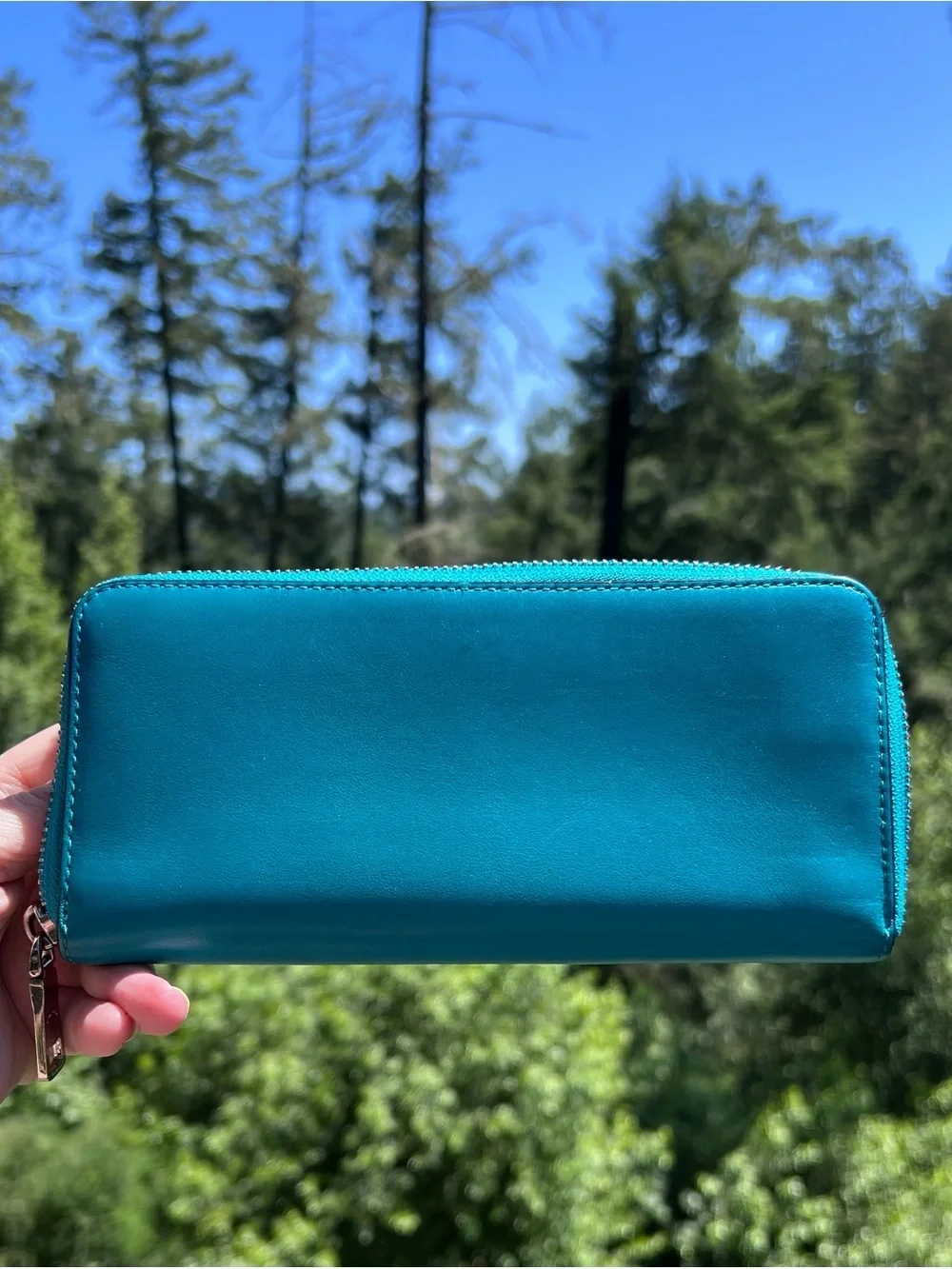 COACH Long Zip-Around Wallet Smooth Leather Blue w Silver Hardware AUTHENTIC